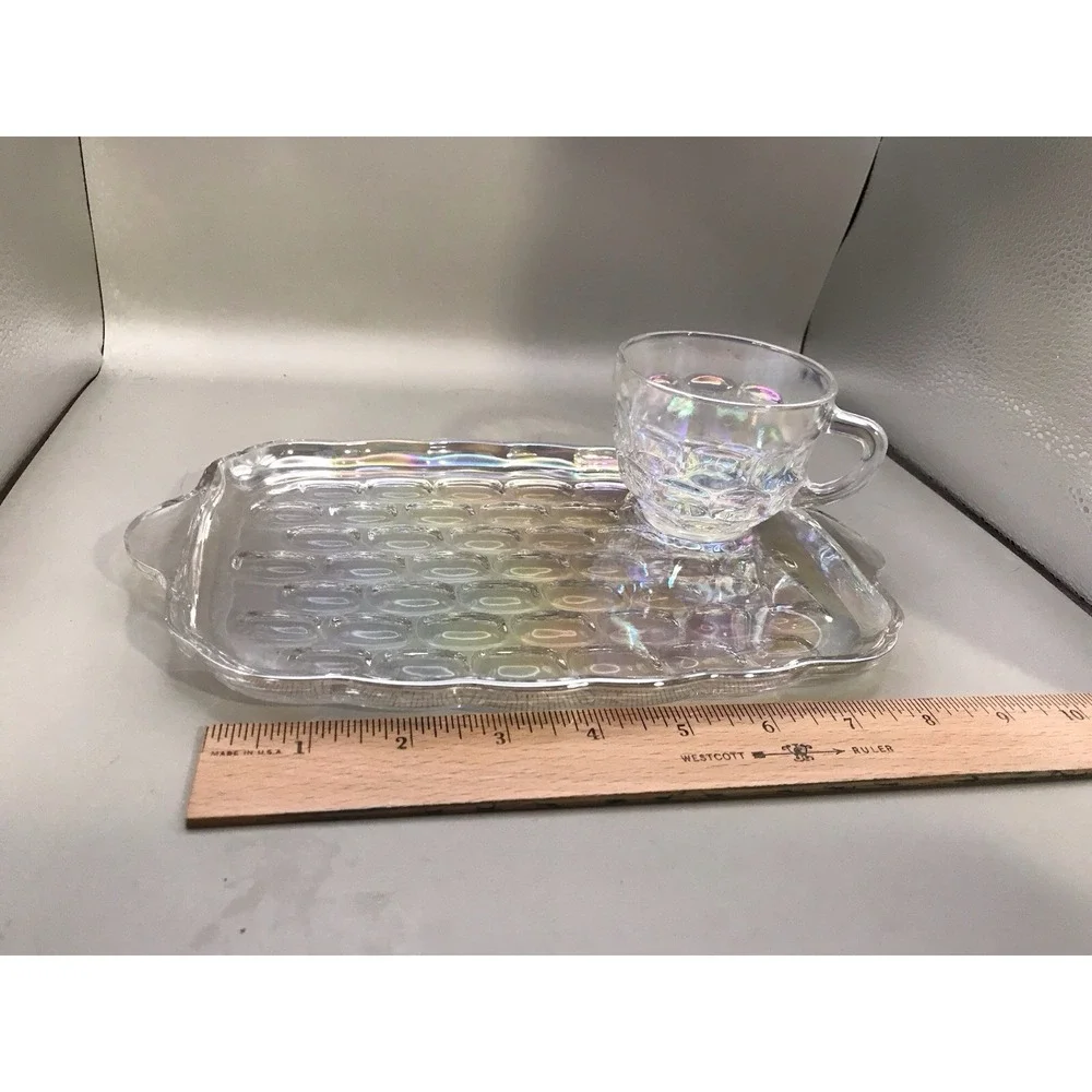 Vintage Federal Glass 2 Piece Irredescent Glass And Platter Set